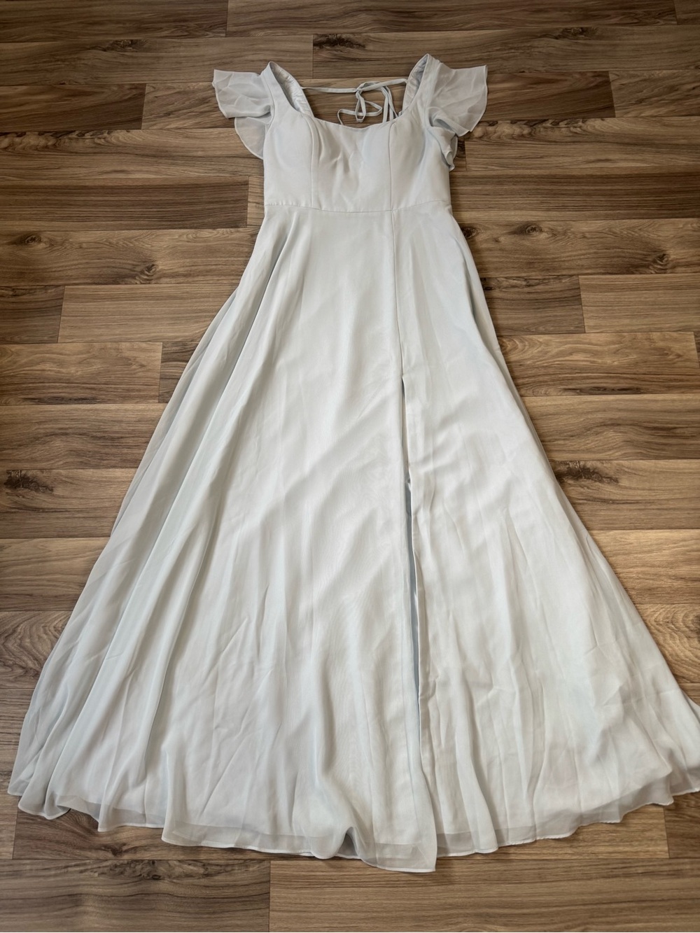 NWT Azazie Bondi Mist A-Line Ruffled Chiffon Maxi Dress Size 8